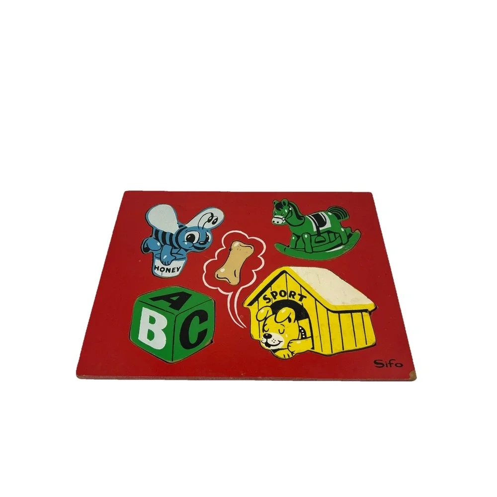 Vintage SIFO Wooden Toy Puppy Honey Bee Shape Puzzle‎ Read
